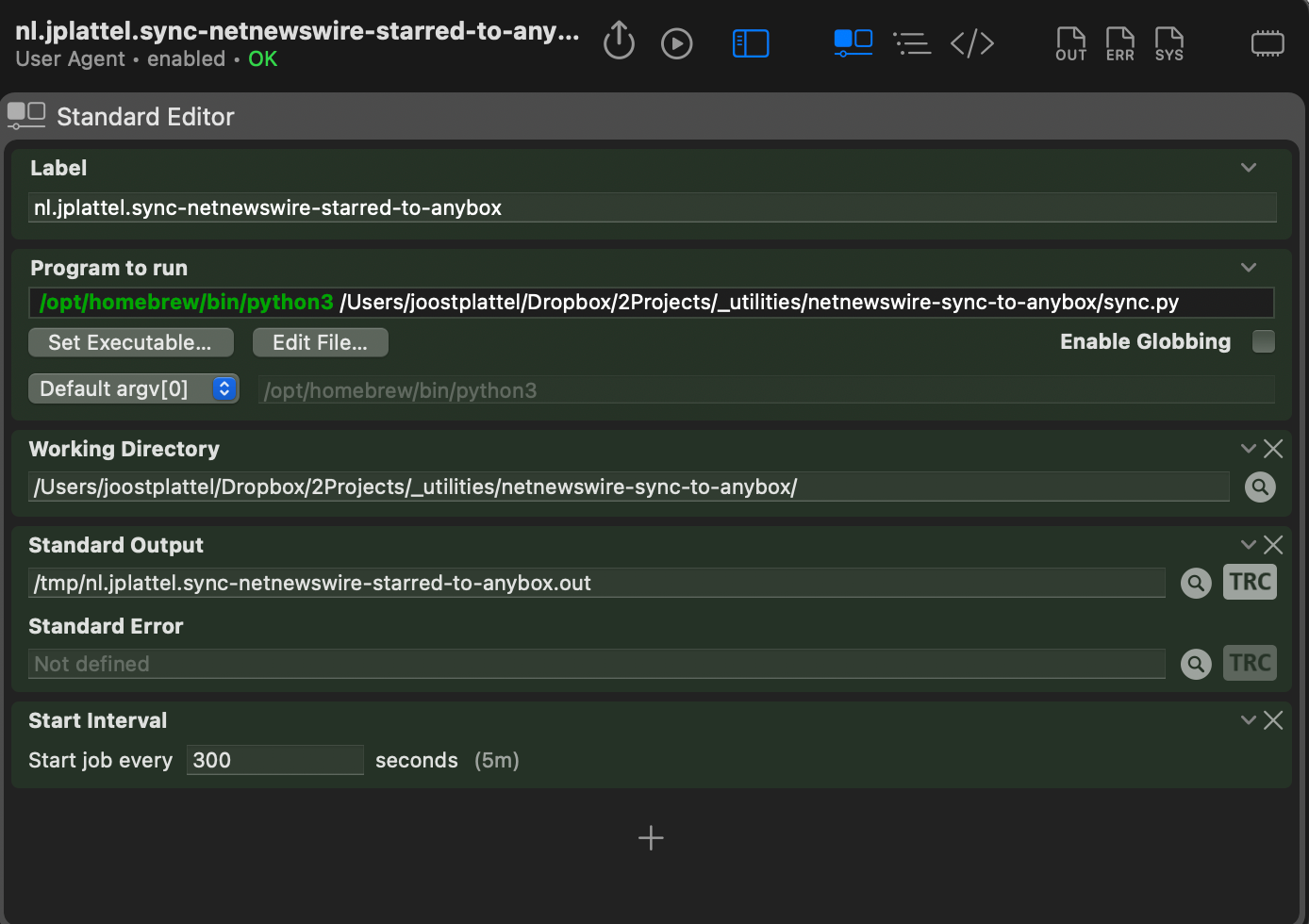 Launch Control configuration for the script